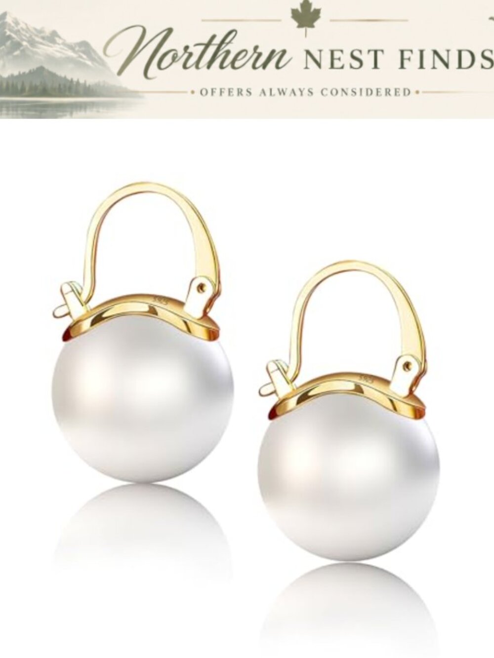 14K Gold Plated Pearl Hoop Earrings 925 Sterling Silver Drop Dangle